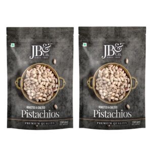 JB&CO Premium Roasted & Salted Pistachios (Pista) | Crunchy In-Shell California Nuts | High Protein Healthy Snack | Lightly Salted 500g (250gx2)