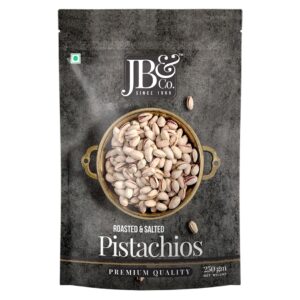 JB&CO Premium Roasted & Salted Pistachios (Pista) | Crunchy In-Shell California Nuts | High Protein Healthy Snack | Lightly Salted 250g x 1
