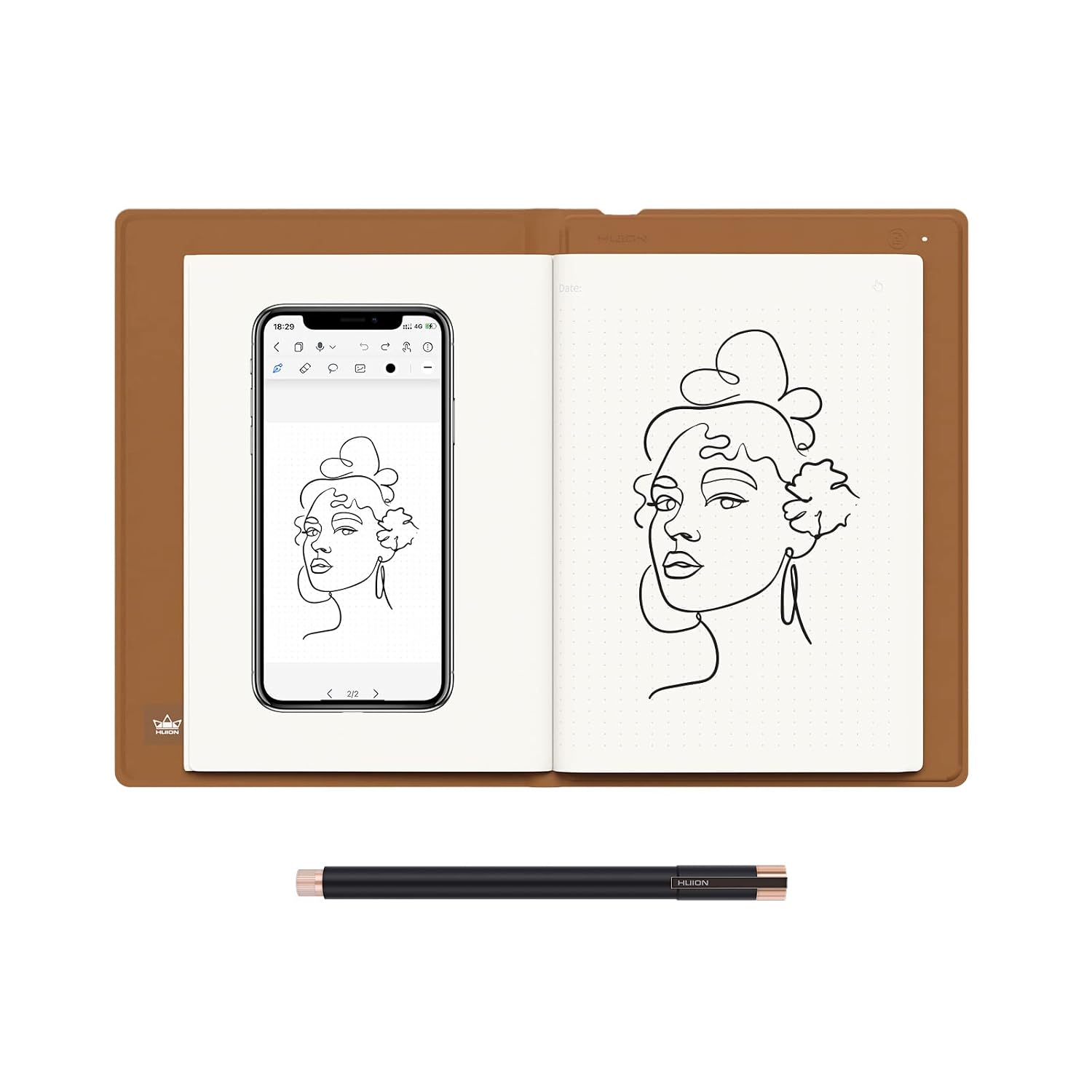HUION Note Digital Notebook with Real-Time & Offline Sync, Battery-Free Pen