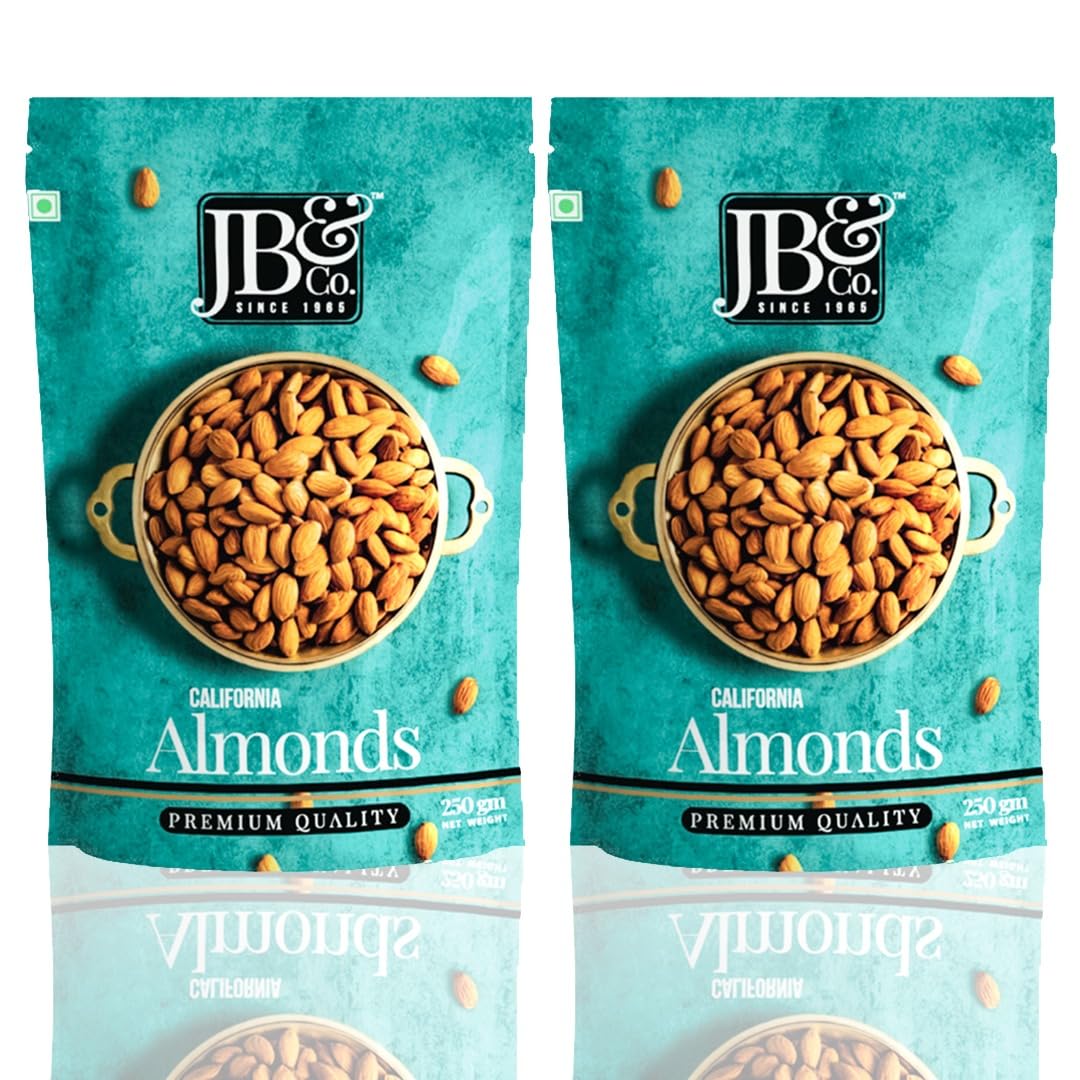 JB&CO Premium California Almonds (Badam) 500g | Crunchy, Natural & Fresh | Rich in Protein, Fiber & Vitamin E | Healthy Dry Fruits Snack 250g X 2