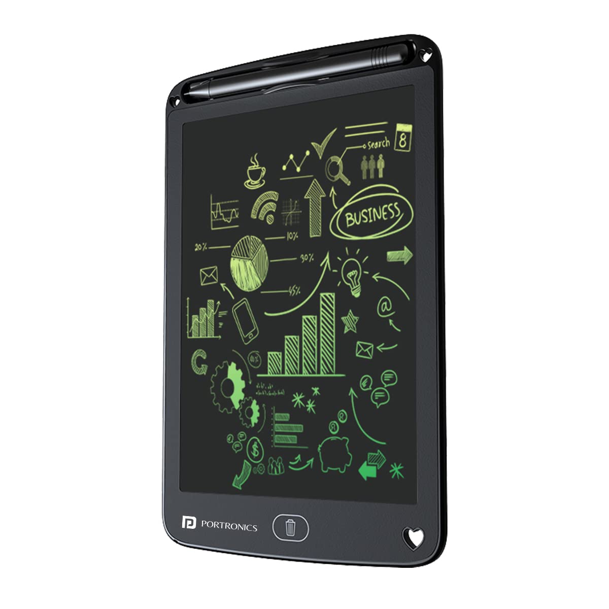Portronics Ruffpad 12M | 12-Inch Re-Writable Multicolor LCD Writing Pad with One-Tap Erase, Smart Lock, Long Battery Life & Ruffpad App Support | Save & Share Your Child’s Creations (Black)
