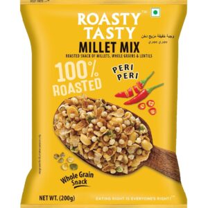 Roasty Tasty Millet Mix Peri Peri 200g |Healthy Snack Of Roasted Bajra,Wheat Flakes,Masoor,Peanuts| Ideal Millet Snack For Kids & Adults| Low Calorie Snacks-Roasted Namkeen-No Cholesterol,No Transfat