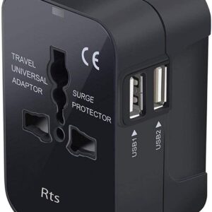 rts USB Universal Travel Adapter, International All in One Worldwide Travel Adapter and Wall Charger Travel Accessories with Multi Type Power Outlet USB 2.1A, 100-250 Voltage Travel Charger (Black)