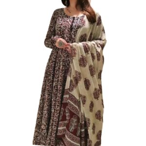 Nermosa Women Printed Anarkali Kurta and Pant Set with Dupatta | Printed Kurta Set | Women Kurta Sets |