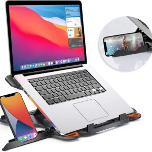 STRIFF 2-in-1 Laptop and Mobile Stand, Ergonomic, Adjustable Height, Anti-Slip Base, Heat Dissipation, Portable, Lightweight, Compatible with All Laptops Up to 15.6" (Abs, Black)
