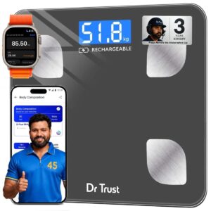 Dr Trust (USA) Rechargeable Bluetooth Digital Smart Fitness Body Fat Composition Analyzer BMI Weight Machine For Human USB Electronic Weighing Scale- 505 (Gray)