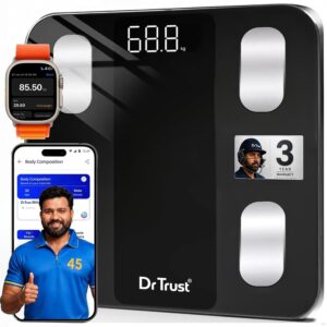Dr Trust USA Legend Smart Scale | 20+ Parameters | US FDA approved | Unlimited Users Bluetooth BMI Weight Scale with 3 Years Warranty Weighing Machine & Body Fat Analyzer for Health Monitoring (Black)