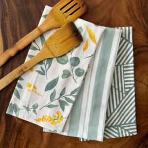100% Cotton Kitchen Towel, Set of 3 Kitchen Napkins, Sage Green Print