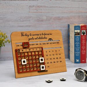Gift Kya De Wooden Lifetime Infinite Desk Calendar 2026 | Motivational Quote 3D Table Calendar for Office & Home | New Year Gift, Corporate Gift Calendar | Desk Decor (Key)