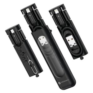 Portronics Snapcase 4 60W Multifunctional Fast Charging Data Cable Transparent Kit, Conversion Set USB A & Type C to Male Micro/Type C/Lightning, Data Transfer, Sim Storage, Sim Eject Pin,Pocket Size