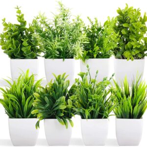 Dekorly Artificial Potted Plants, Artificial Plastic Eucalyptus Plants Small Indoor Potted Houseplants, Small Faux Plants for Home Decor Bathroom Office Farmhouse (Set 0F 8)
