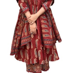 Nermosa Women's Printed Anarkali Kurta Palazzo Set with Dupatta