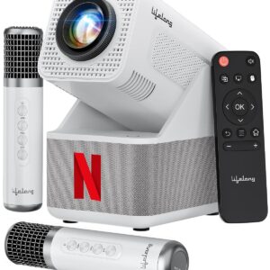 Lifelong Electronics ROAR Projector with 2 Mics | Booming 20W Speakers | Cricket Commentary, Karaoke Party & Room Cinema | 1080P & 4K Ultra HD Support | All Android OTT Apps | Ultra Bright 150” Screen