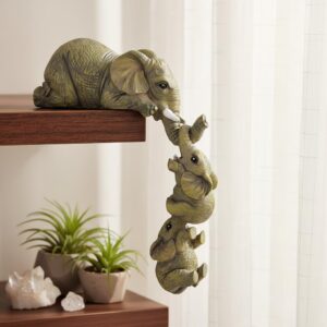 Spiaty Resin Elephant Figurine Decor for Shelf Edge – Hanging Elephant Family Statue, Resin Animal Sculpture, Cute Home Decor Accent, Desk & Living Room Decoration Gift, 10x5 CM, 130g