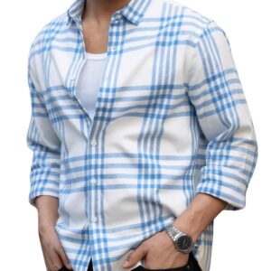 FINIVO FASHION Men's Cotton Blend Checked Casual Shirt | Full Sleeve Regular Fit | Button Down Collared Shirt for Casual, Office and Everyday Wear