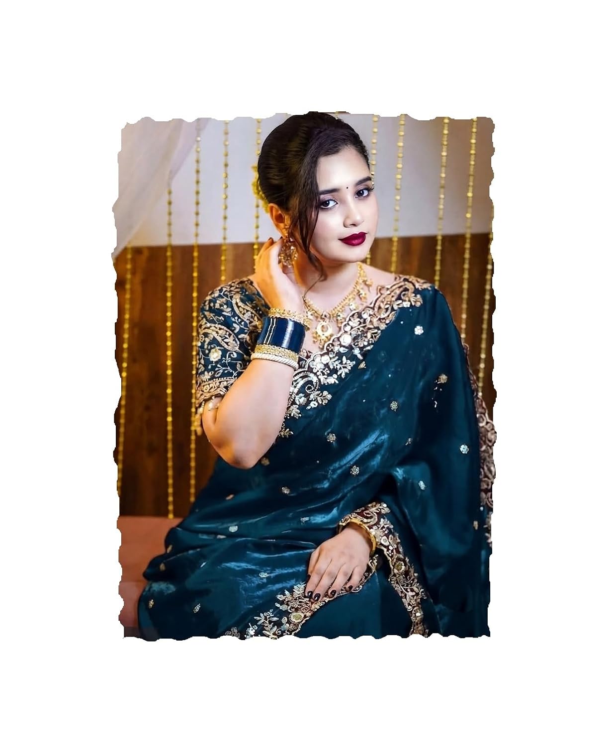 Women's Jimmii chu Satin Embroidered Saree Mango Saree-XYZ