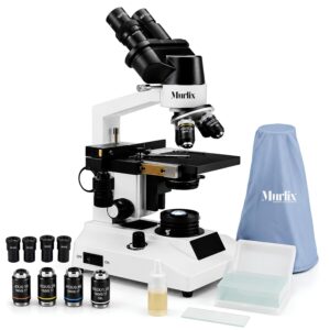 2500x Binocular Compound Microscope | 40x–2500x Medical & Laboratory Microscope | 10x & 25x Wide Field Eyepieces, 4 Achromatic Objectives, LED Light | 50 Blank Slides