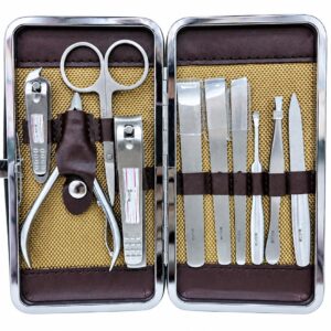 10 Piece Stainless Steel Manicure and Pedicure Set – Nail Clipper and Grooming Kit for Women and Men