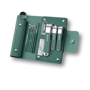 10 in 1 Nail Clipper Set – Professional Manicure & Pedicure Kit for Men & Women Portable Nail Clippers Set Stainless Steel Fingernail Clippers Personal Grooming Kits (Pack of 1) (10 in 1 Manicure Green)