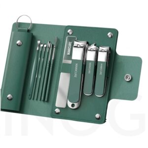 10-in-1 Manicure Kit – Stainless Steel Nail Clipper Set for Men & Women | Grooming Tools with Cuticle Remover, Nail File, Ear Pick & Tweezers in Compact Travel Case (Green)