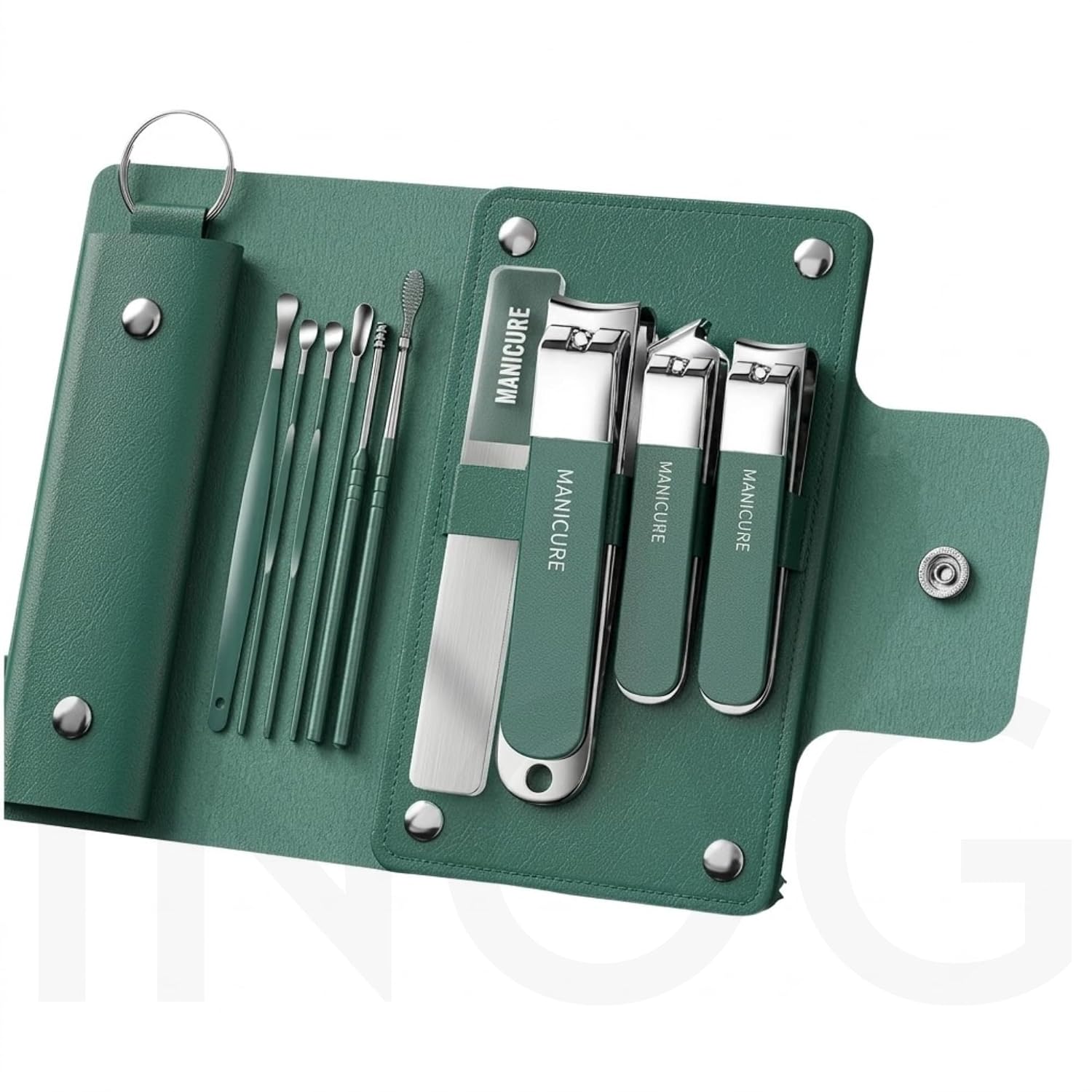 10-in-1 Manicure Kit – Stainless Steel Nail Clipper Set for Men & Women | Grooming Tools with Cuticle Remover, Nail File, Ear Pick & Tweezers in Compact Travel Case (Green)