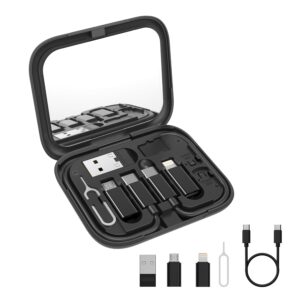 AGARO Snapcase 6-in-1 Multifunctional 60W Fast Charging Case, Built-in Type-C, USB-A, Lightning & Micro-USB Cables, Makeup Mirror, Phone Stand, Sim Storage, Sim Eject Pin, Travel Charging Kit, (Black)