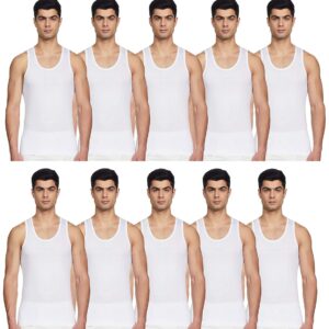 Rupa Jon White Round Neck Sleeveless Men Vest | 100% Cotton Fabric | Breathable | Ultralight Vest | Pack of 10